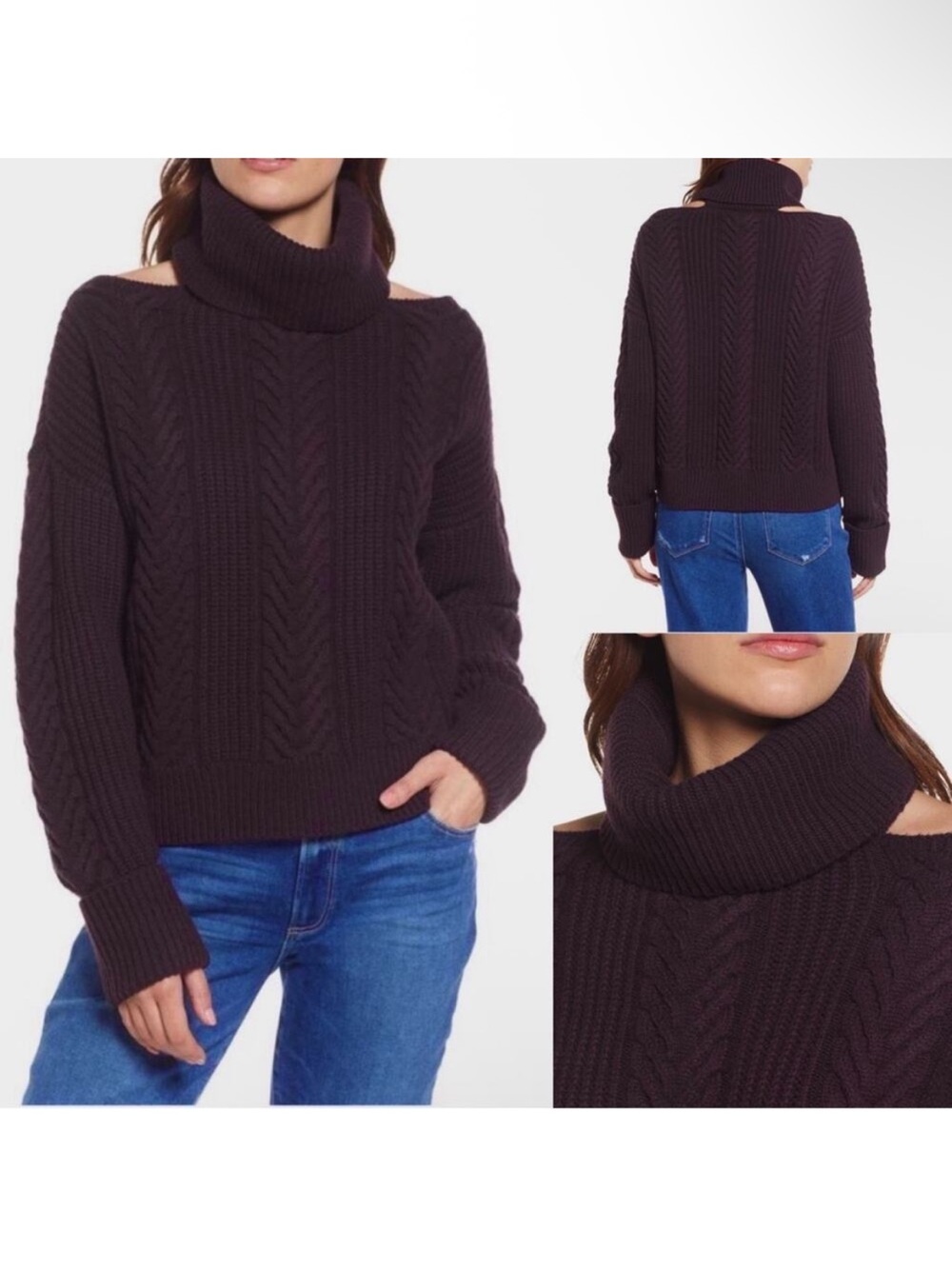 Paige Lorilee Cable Knit Turtleneck Cold-Shoulder Sweater - NWT NEW